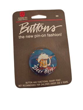 Beer Here! American Greetings Pin Button New With Card